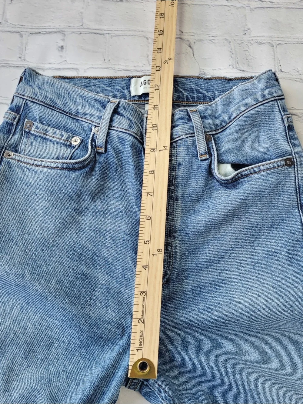 ✅ Agolde High-Rise Light Blue Slim Leg Leg Jeans raw hem size 24